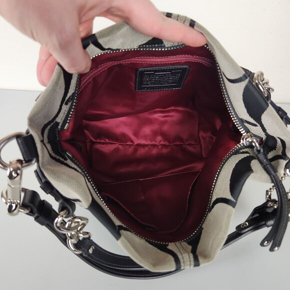 Coach Signature Shoulder Bag Black Gray Brooke Canvas Purse 14473M - Picture 10 of 16